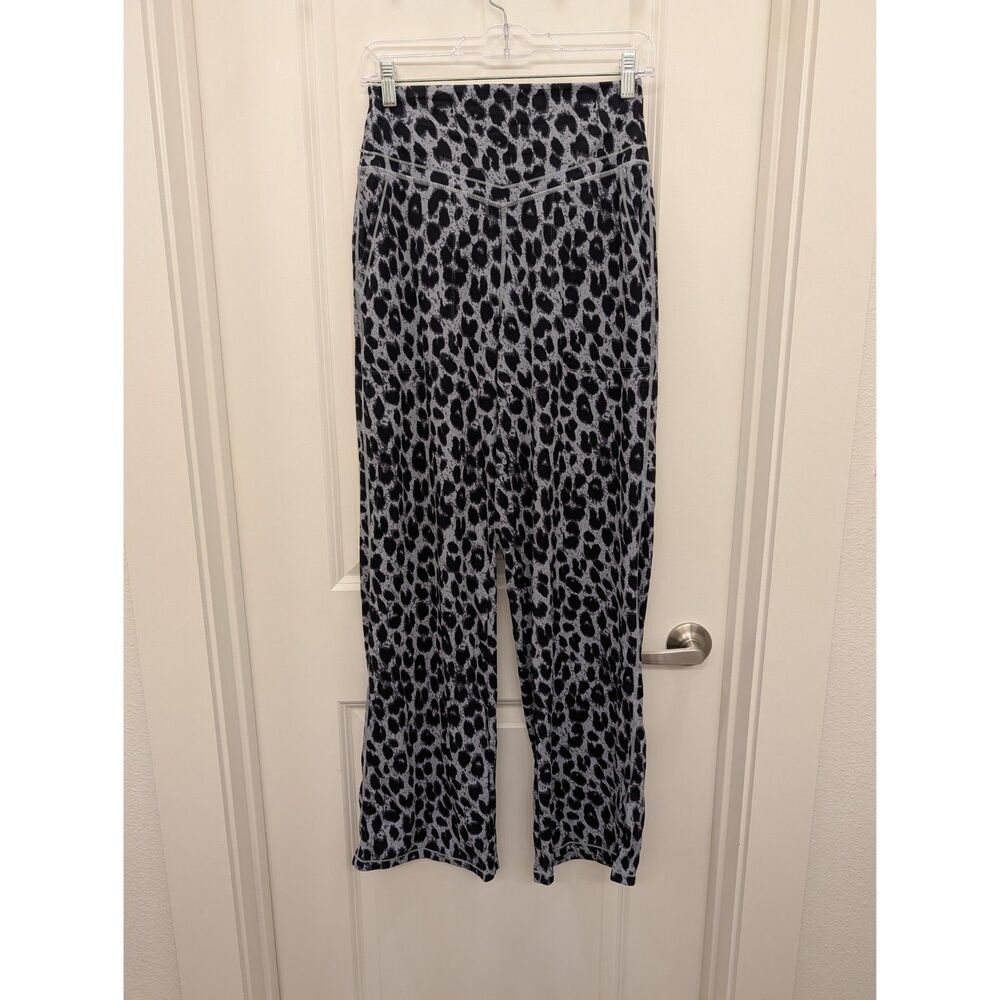 Halara Wide Leg Pants Small Gray Black Animal Print High Rise Casual Lounge